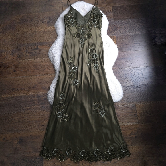 Vintage Y2K Cartise Silk Lace Beaded Floral Slip Dress - Picture 7 of 7